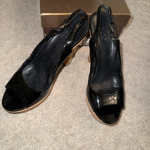 Gucci logo Patent leather and cork slingback platform Sandals - Picture 3 of 5